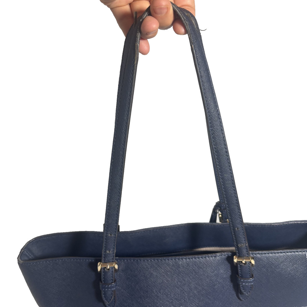 Michael Kors Navy Blue School College Tote Shoulder Bag Gold Hardware Large - Picture 11 of 16